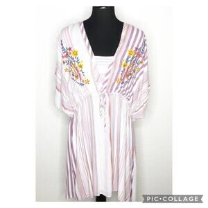 Heyson purple white striped floral embroidered dress‎ size Medium NWT
